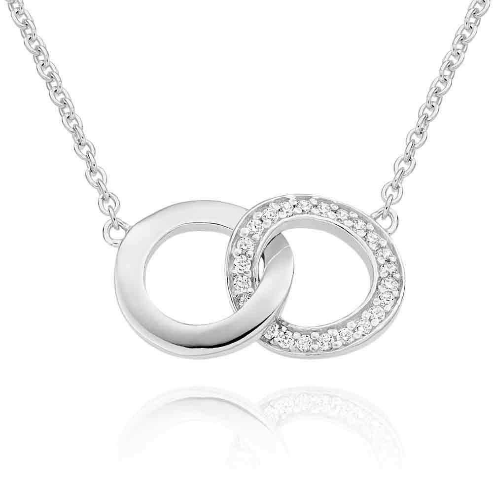 Silver Cubic Zirconia Double Circle Necklace